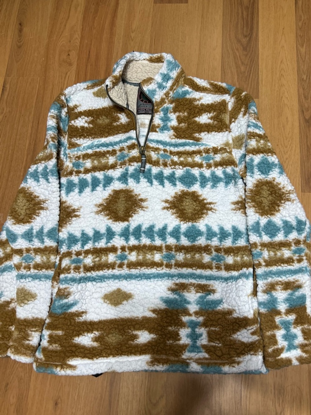 Cabin Fever Sherpa Pullover Aztec Southwestern Fleece Quarter Zip Medium